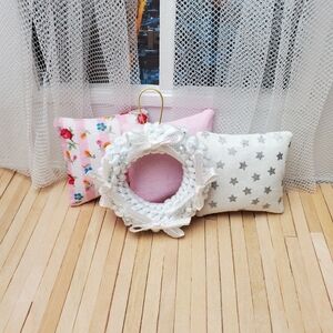 Handmade White Wreath with Pearls and Bows Decorative Pillows 1:12 Scale